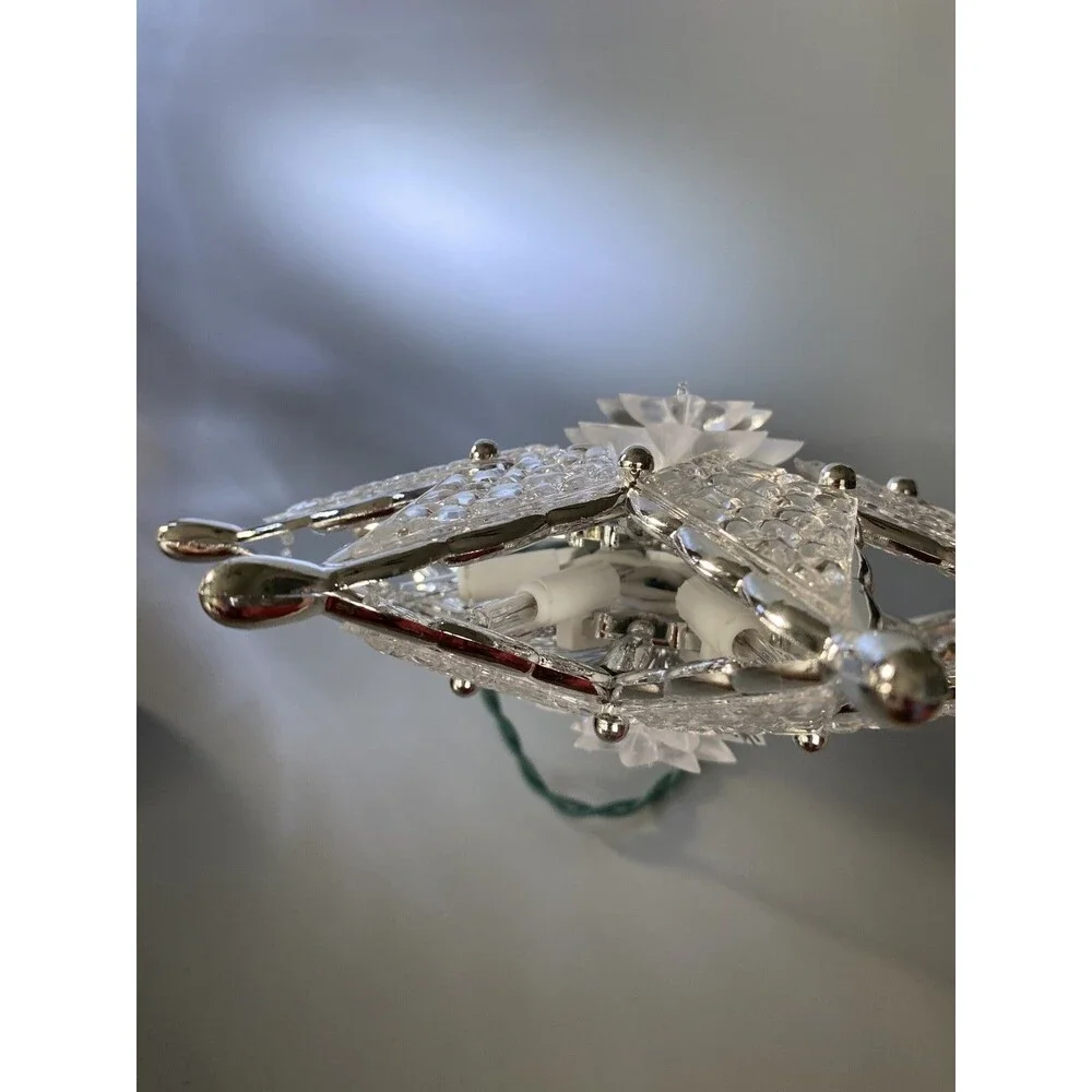 Christmas Lighted 8 Point STAR Tree Topper 2 Sided Acrylic Textured Tinsel